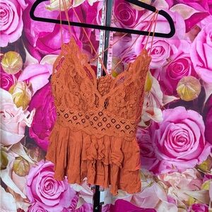 Lace Ruffle Women Top - Orange